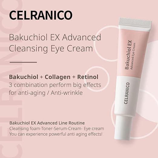 Cleranico Bakuchiol EX Advanced Eye Cream – a gentle Korean eye cream made with plant-based retinol (Bakuchiol) to reduce fine lines, puffiness, and dark circles, ideal for sensitive skin and daily anti-aging care.