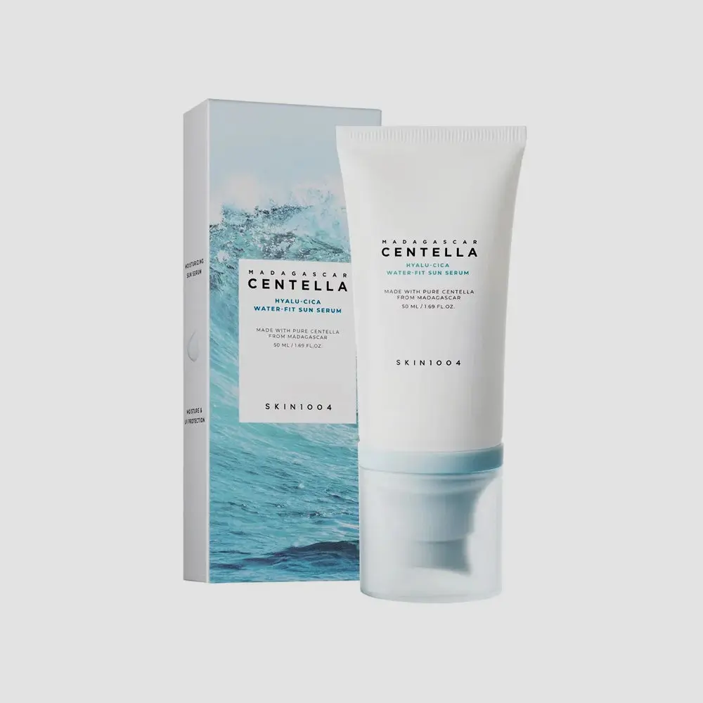 Hyalu-Cica Water-Fit Sun Serum SPF50+ PA++++ in a sleek tube packaging, offering lightweight, hydrating sun protection with a dewy finish better than amazon, walmart , yesstyle, stylewan, sephora 